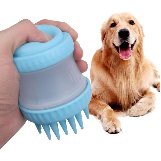 Cepillo de silicona para baño de perros con dispensador