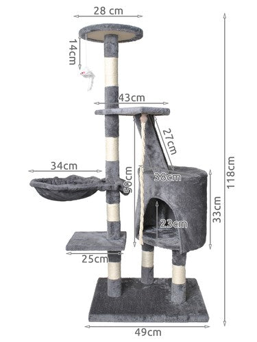 Árbol rascador de gatos multinivel, 118cm