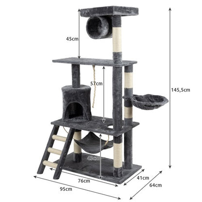 Árbol rascador de 145cm, 5 niveles gris